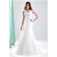 Fairy-tale V-Neck Court Train Lace Lace Up-Corset Wedding Dress CWLT130AD - Top Designer Wedding Onl