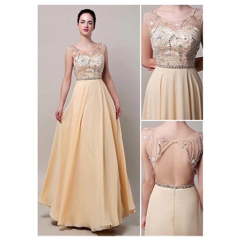 My Stuff, Stunning Chiffon Scoop Neckline Full-length A-line Prom Dresses - overpinks.com