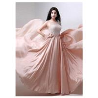 In Stock Fantastic Satin Chiffon Scoop Neckline A-line Prom Dresses With Beadings - overpinks.com