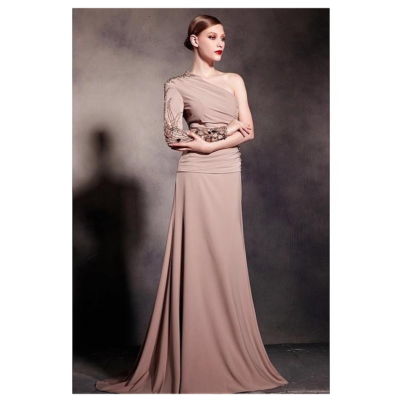 My Stuff, In Stock Elegant Satin One Shoulder Neckline Sheath Long Formal Dress With Beadings and Ex