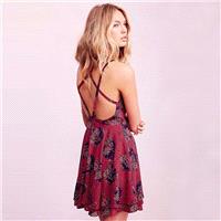 Sexy Open Back Slimming Crossed Straps Chiffon Zipper Up Floral Dress Strappy Top - Bonny YZOZO Bout