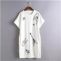 Oversized Embroidery Plus Size Short Sleeves Dress - beenono.com
