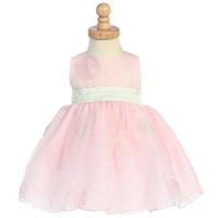 Pink Embroidered Organza Polka Dot Dress w/Shantung Waistband Style: LM624 - Charming Wedding Party