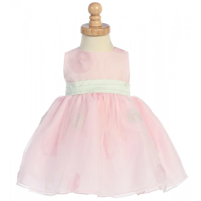 My Stuff, Pink Embroidered Organza Polka Dot Dress w/Shantung Waistband Style: LM624 - Charming Wedd