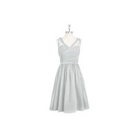 Silver Azazie Heloise - V Neck Chiffon And Lace Side Zip Knee Length Dress - Charming Bridesmaids St