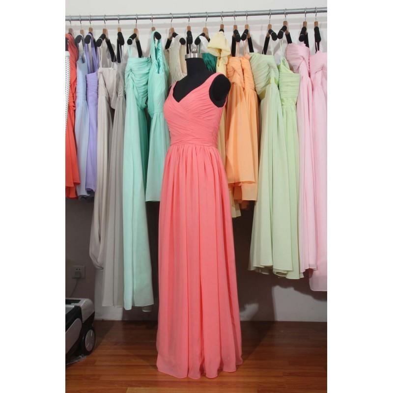 My Stuff, Coral Cheap Bridesmaid Dress, A-line Floor Length Coral Chiffon Bridesmaid Dress - Hand-ma