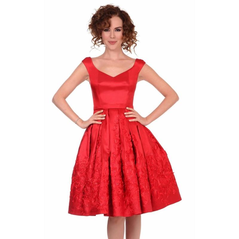 My Stuff, Red Pleated Taffeta Cocktail Dress by Muammer Ketenci - Color Your Classy Wardrobe