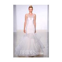 Amsale - Fall 2014 - Sloane Sleeveless Ruched Tulle Mermaid Wedding Dress with Beaded Illusion Neckl
