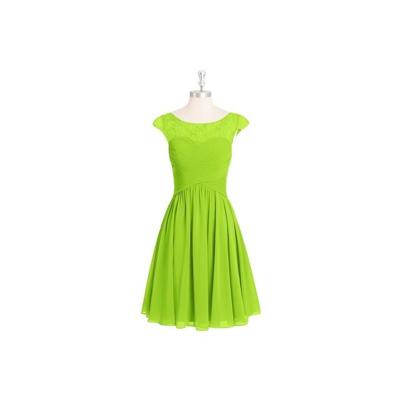 My Stuff, Lime_green Azazie Betty - Illusion Knee Length Chiffon And Lace Boatneck Dress - Charming
