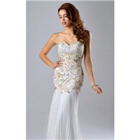 Ivory Embellished Pleated Gown by Nina Canacci - Color Your Classy Wardrobe