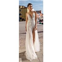 Gali Karten 2018 Ivory Sweep Train Split V-Neck Sleeveless Aline Embroidery Lace Bridal Gown - Brand