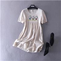 School Style Sweet Fresh Embroidery Ramie Summer Dress - Lafannie Fashion Shop