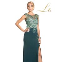 Green Beaded Slit Gown by Lara Designs - Color Your Classy Wardrobe