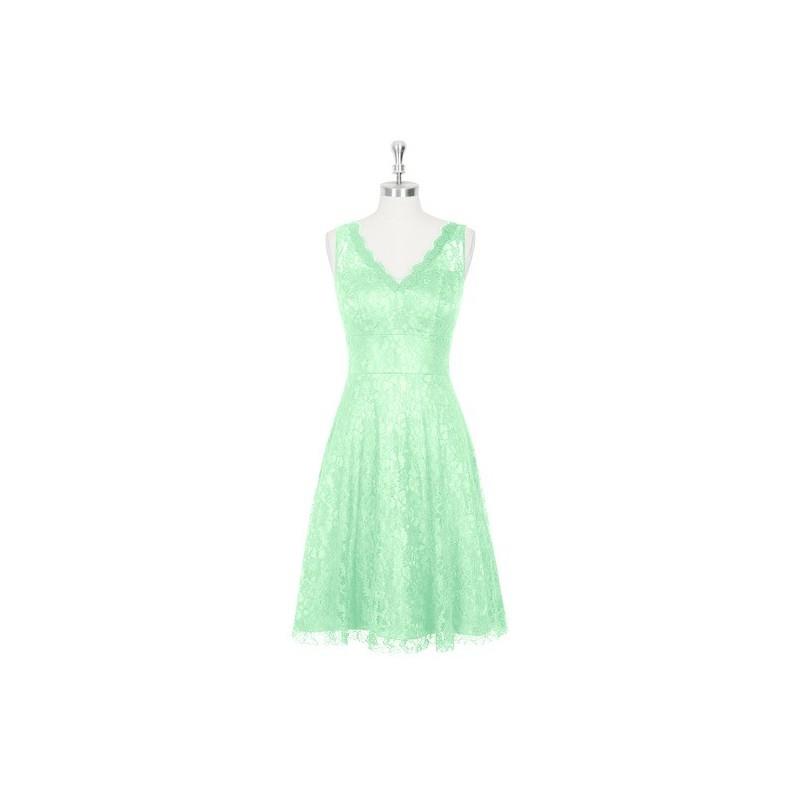 My Stuff, Mint_green Azazie Alma - Knee Length Illusion V Neck Lace Dress - Charming Bridesmaids Sto