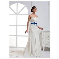 Fabulous Lace & Satin & Chiffon Sheath Strapless Neckline Raised Waist Wedding Dress With Beads - ov