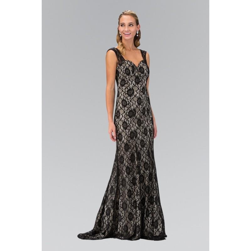 My Stuff, Elizabeth K - Long Contrast Lace Sheath Gown GL1396 - Designer Party Dress & Formal Gown