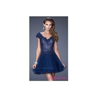 LF-20676 - V-neck Short Dress with Cap Sleeves - Bonny Evening Dresses Online