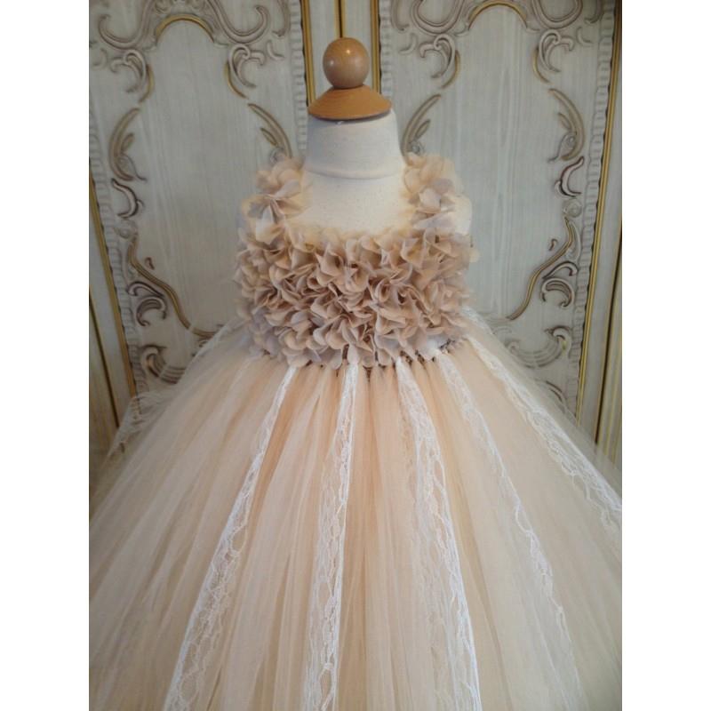 My Stuff, NEW champagne chiffon hydrangea flower girl tutu dress - Hand-made Beautiful Dresses|Uniqu