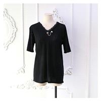 Slimming V-neck Pearls Summer Short Sleeves Top Knitted Sweater - Discount Fashion in beenono