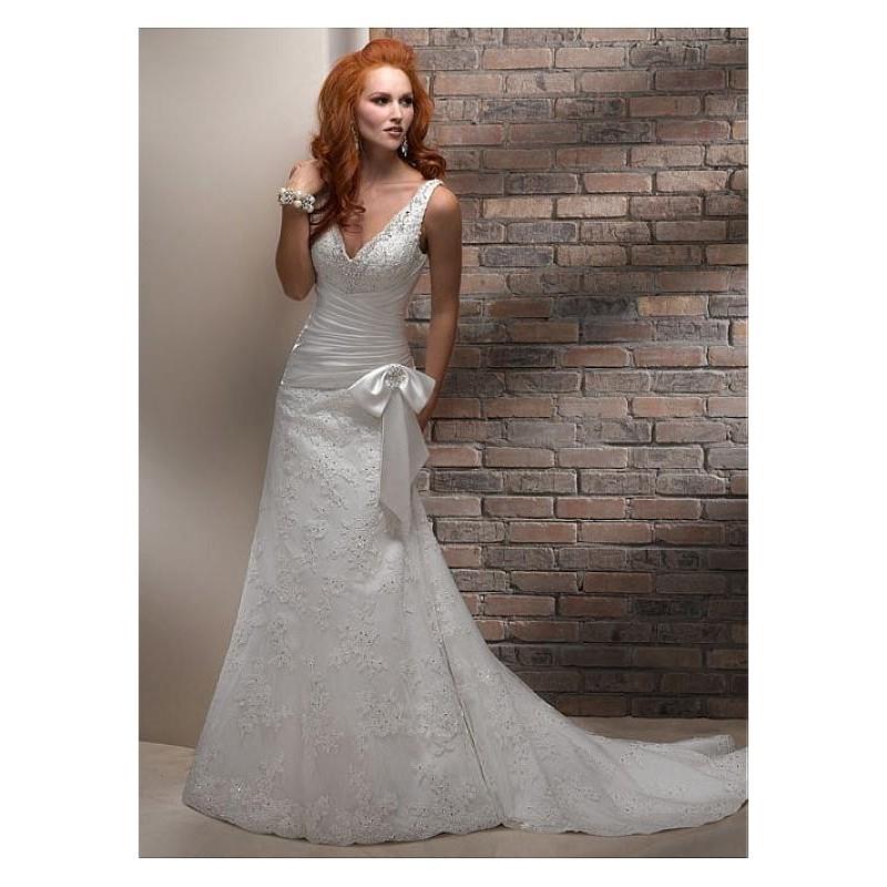 My Stuff, Stunning Satin & Tulle V-neck Neckline A-line Wedding Dress - overpinks.com