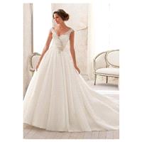 Gorgeous Lace & Organza Satin & Satin V-neck Natural Waistline A-line Wedding Dress - overpinks.com