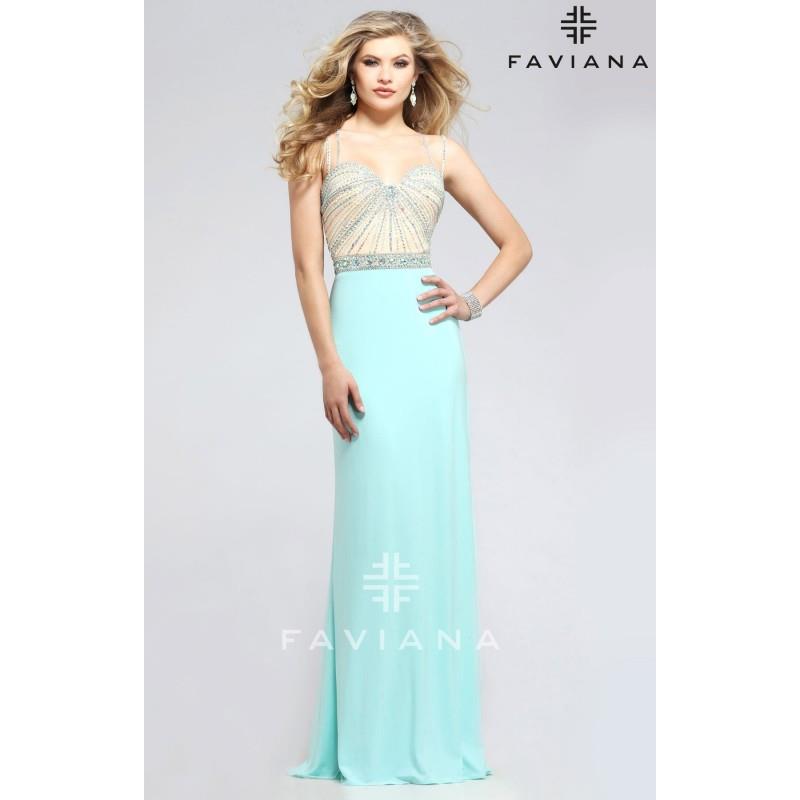 My Stuff, Navy/Nude Faviana 7782 - High Slit Jersey Knit Dress - Customize Your Prom Dress