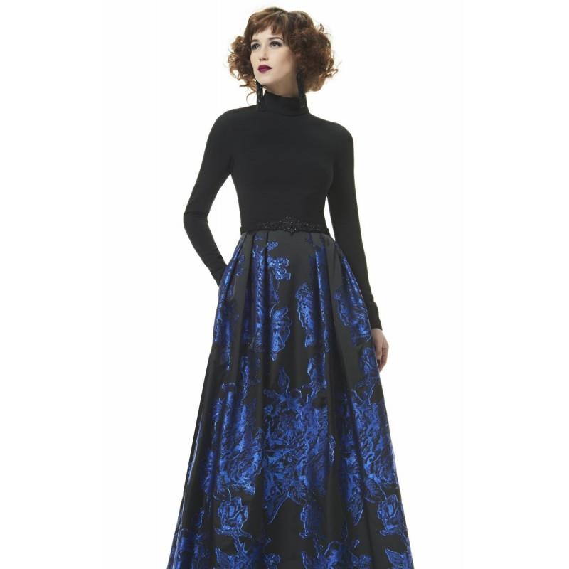 My Stuff, Black/Indigo Full Sleeved Ball Gown by Theia - Color Your Classy Wardrobe