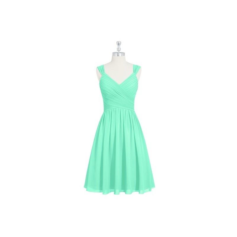 My Stuff, Turquoise Azazie Angie - Corset Chiffon Knee Length V Neck Dress - Simple Bridesmaid Dress