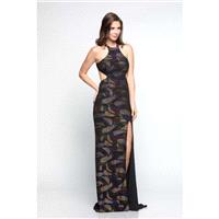 Milano Formals - E2334 Halter Glitter Printed Open Back Evening Gown - Designer Party Dress & Formal