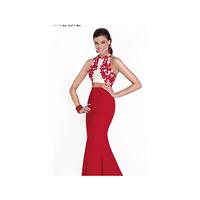Red/White Lycra Crepe Two Piece Gown by Tarik Ediz - Color Your Classy Wardrobe