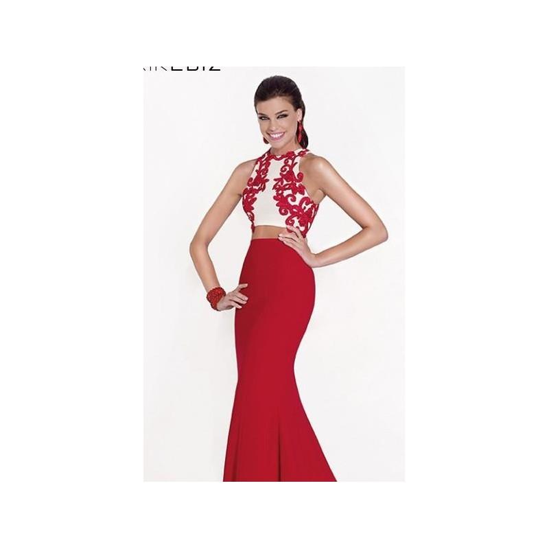 My Stuff, Red/White Lycra Crepe Two Piece Gown by Tarik Ediz - Color Your Classy Wardrobe