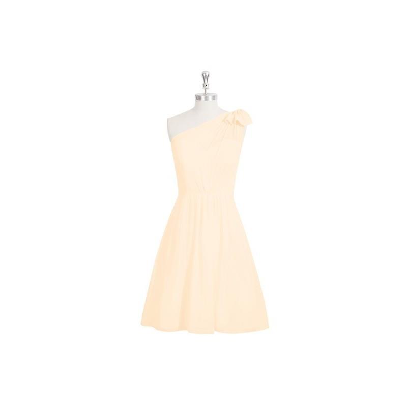 My Stuff, Peach Azazie Monserrat - Chiffon One Shoulder Illusion Knee Length Dress - Simple Bridesma