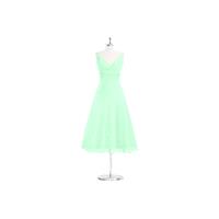 Mint_green Azazie Jayla - V Neck V Back Tea Length Chiffon Dress - Charming Bridesmaids Store