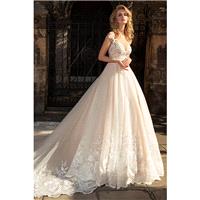 Louise Sposa 2018 Emberlynn Royal Train Elegant Champagne Ball Gown Illusion Cap Sleeves Lace Spring