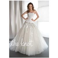 Demetrios 1439 - Ball Gown Strapless Dropped Floor Chapel Tulle White or Ivory Lace Corset - Formal