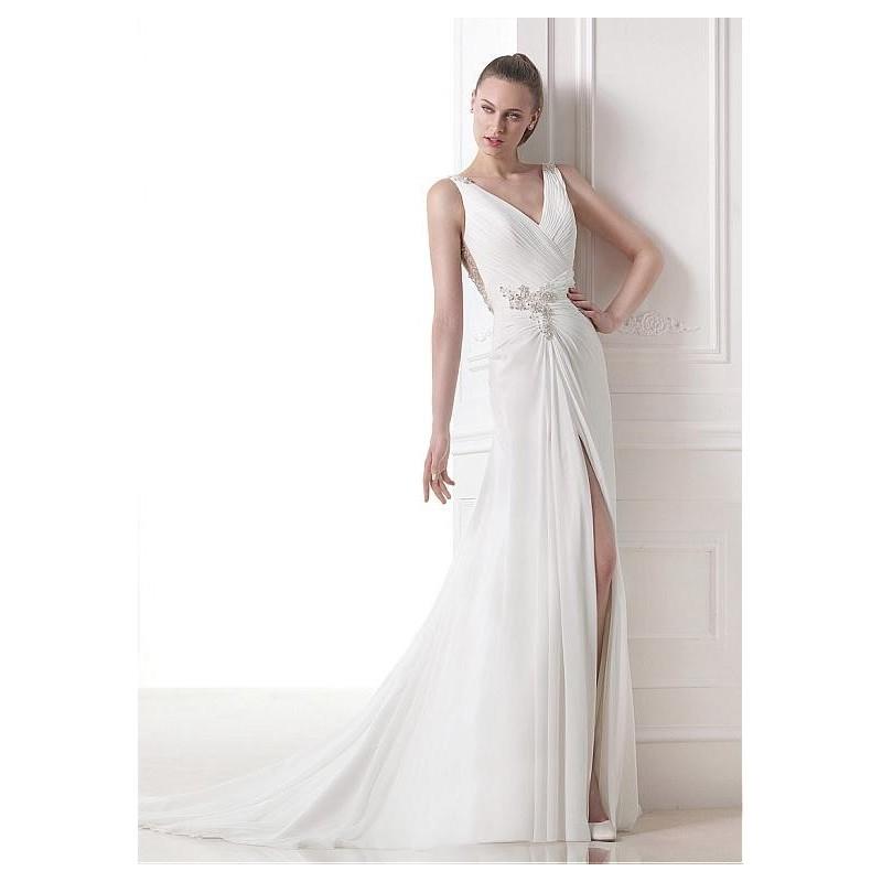 My Stuff, Elegant Chiffon V-neck Neckline Natural Waistline A-line Wedding Dress With - overpinks.co
