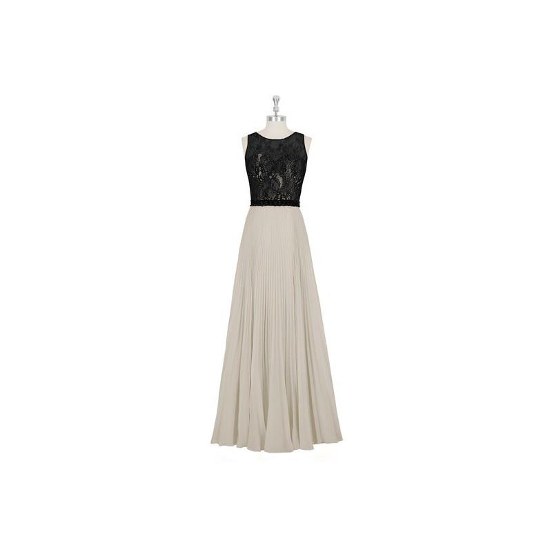 My Stuff, Taupe Azazie Mayra - Floor Length Chiffon And Lace Illusion Scoop Dress - Charming Bridesm