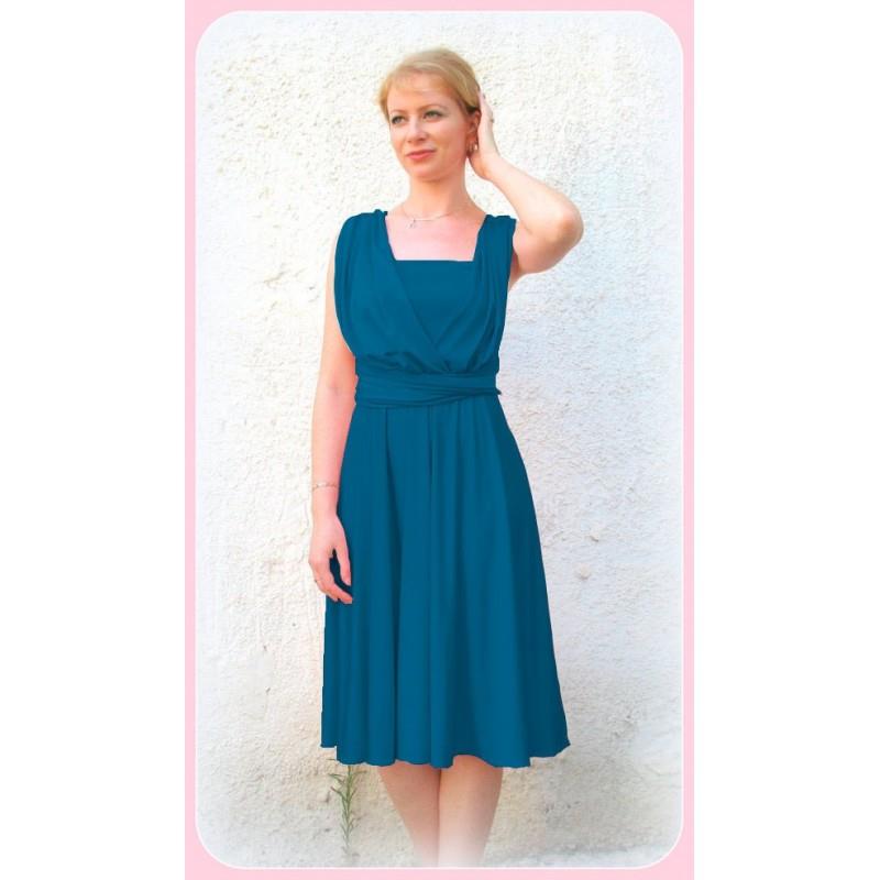 My Stuff, Tailored to Size & Length Bridesmaids dress in blue petrol color  short straight hem Conve