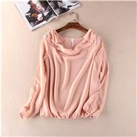 Bow Off-the-Shoulder One Color Long Sleeves Pile Collar Top Chiffon Top - Lafannie Fashion Shop