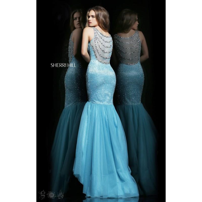 My Stuff, Aqua/Silver Sherri Hill 11090 - Mermaid Sheer Dress - Customize Your Prom Dress