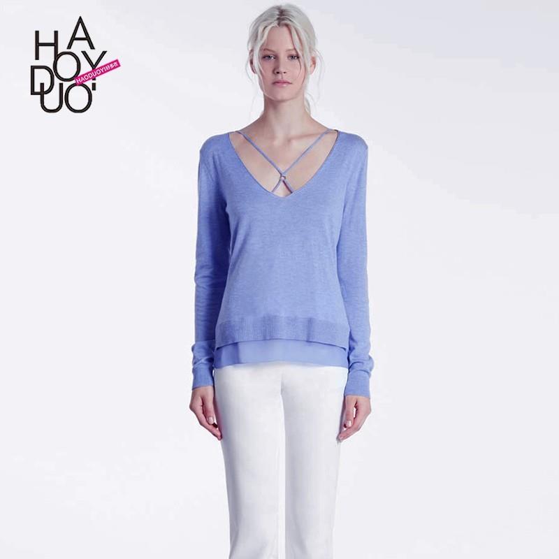 My Stuff, Vogue Simple V-neck Side Split One Color Sweater - Bonny YZOZO Boutique Store