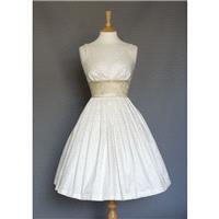 UK 8 Ivory Silk Dupion Sweetheart Evening Dress with Vintage Gold Brocade Waistband - Made by Dig Fo