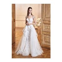Tarik Ediz 2017 G2063 Aline Sweet Sweep Train Sleeveless Ivory Illusion Tulle Embroidery Wedding Dre