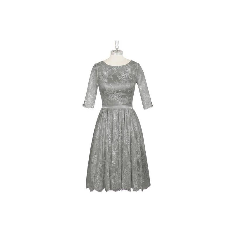 My Stuff, Steel_grey Azazie Antonia - Scoop Charmeuse And Lace Illusion Knee Length Dress - Simple B