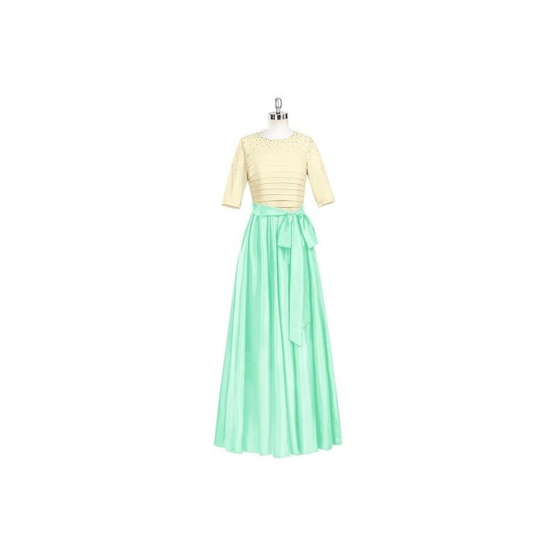 My Stuff, Turquoise Azazie Lexi - Back Zip Floor Length Stretch Knit Taffeta And Jersey Scoop Dress
