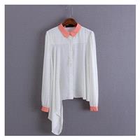 Must-have Polo Collar Long Sleeves Chiffon One Color Blouse - Discount Fashion in beenono