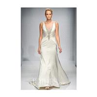 Matthew Christopher - Fall 2014 - Sleeveless Silk Taffeta Sheath Wedding Dress with a Beaded V-Neckl