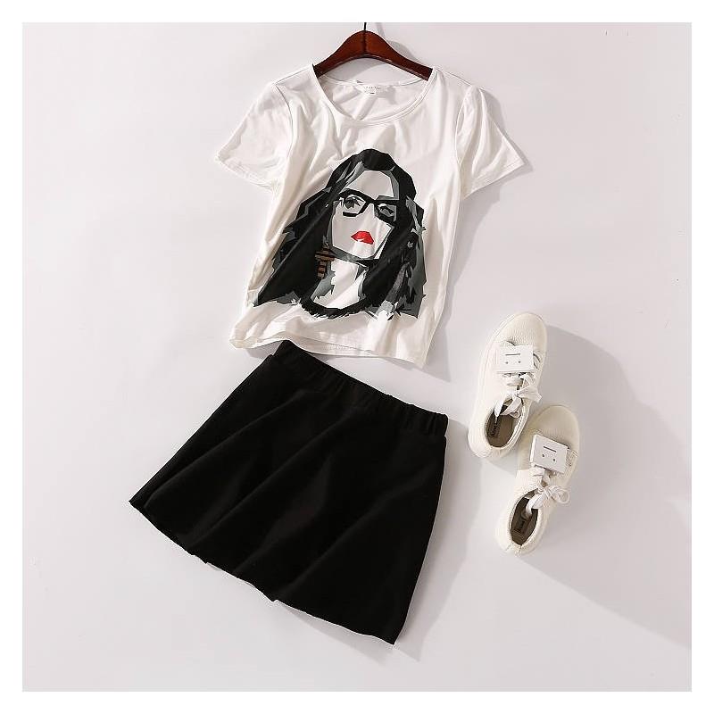 My Stuff, Vogue Printed Comfortable Black Skirt T-shirt - Lafannie Fashion Shop