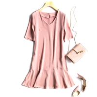 Office Wear Attractive Slimming V-neck Frilled Short Sleeves Silk Dress - Lafannie Fashion Shop