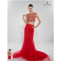 Alyce 2446 Beaded Crop Top Tulle Skirt Sweep Train - Alyce Paris Fitted Prom Long Sleeveless Dress -